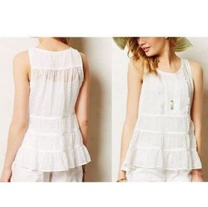 Anthropologie Maeve White Sheer Clip Dot Ruffle Top